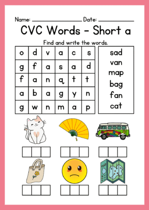 My First CVC Vowel Worksheets