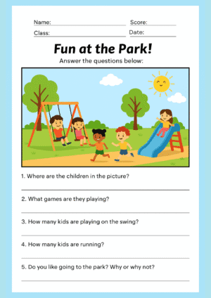 printable picture question worksheets for kids with themed illustrations