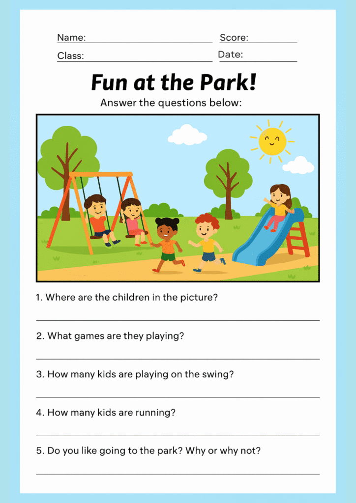 printable picture question worksheets for kids with themed illustrations