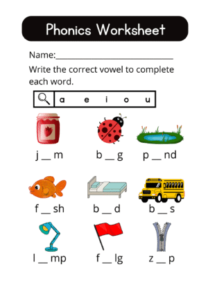 Free Phonics Worksheet for Kids – Vowel Practice PDF - Image 3