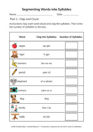 segmenting words into syllables worksheets