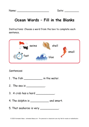 Under the sea printable with fish and sea creatures
