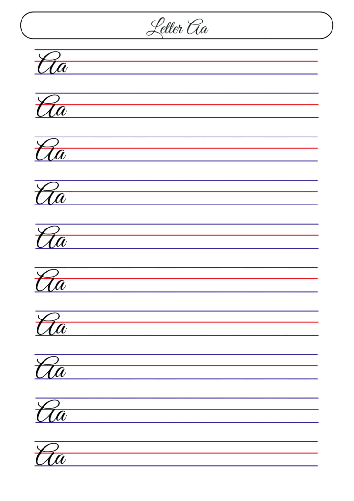 Cursive letter A practice sheet – Free Cursive Writing Worksheet for kids