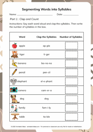 Segmenting Words into Syllables Worksheet