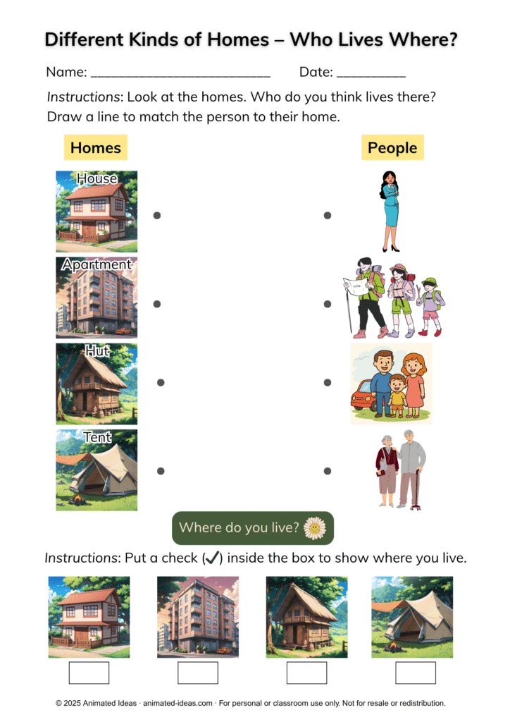 All About Me printable worksheet – where I live page for kindergarten