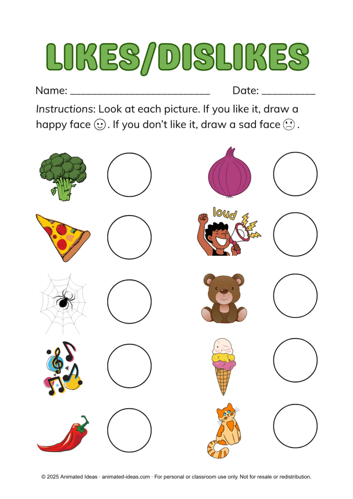 All About ME "Likes/Dislikes" worksheet