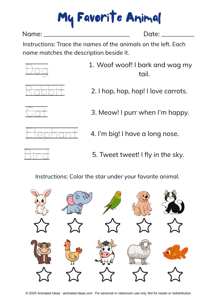 All About ME "My Favorite Animal Is…" worksheet