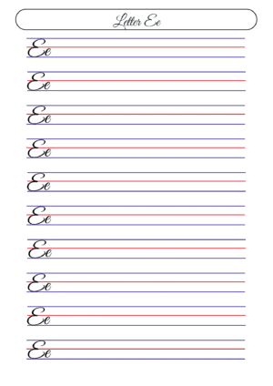 Cursive letter E tracing page – Free cursive writing practice for kids
