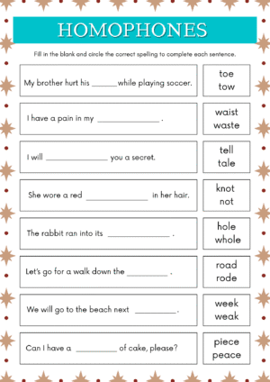 homophones worksheet
