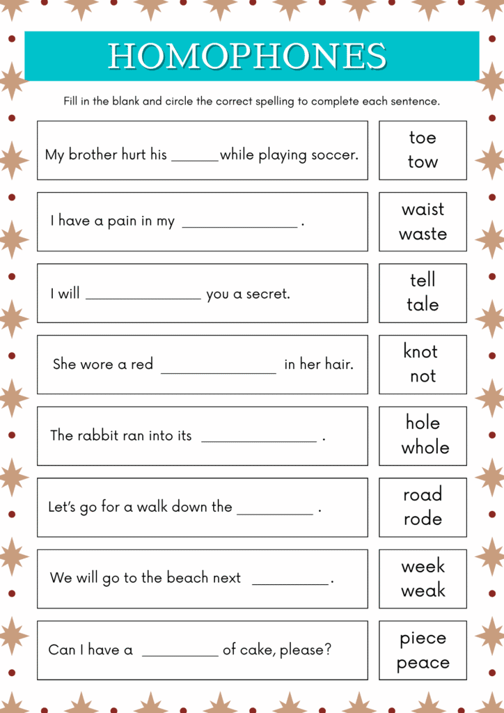 homophones worksheet