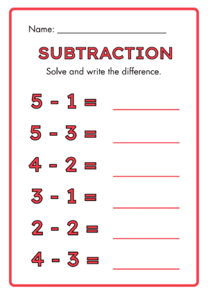 printable free subtraction worksheet for kids learning basic math