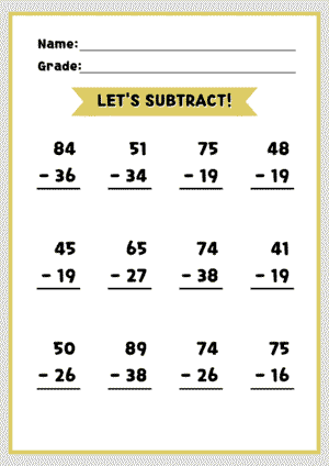 printable free subtraction worksheet for kids
