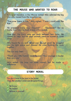 reading worksheet for kids about courage and character