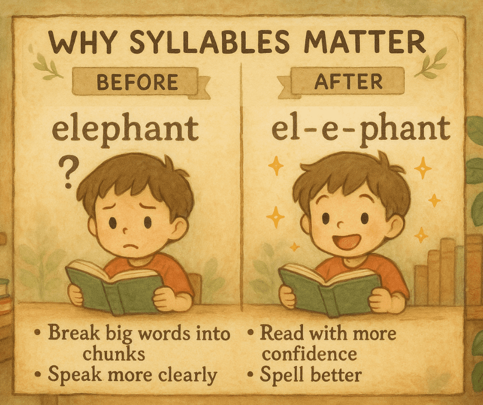 Free worksheet for segmenting syllables in Grade 1