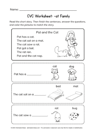 CVC Word Family Worksheets: -at, -et, -it, -ot, -ut