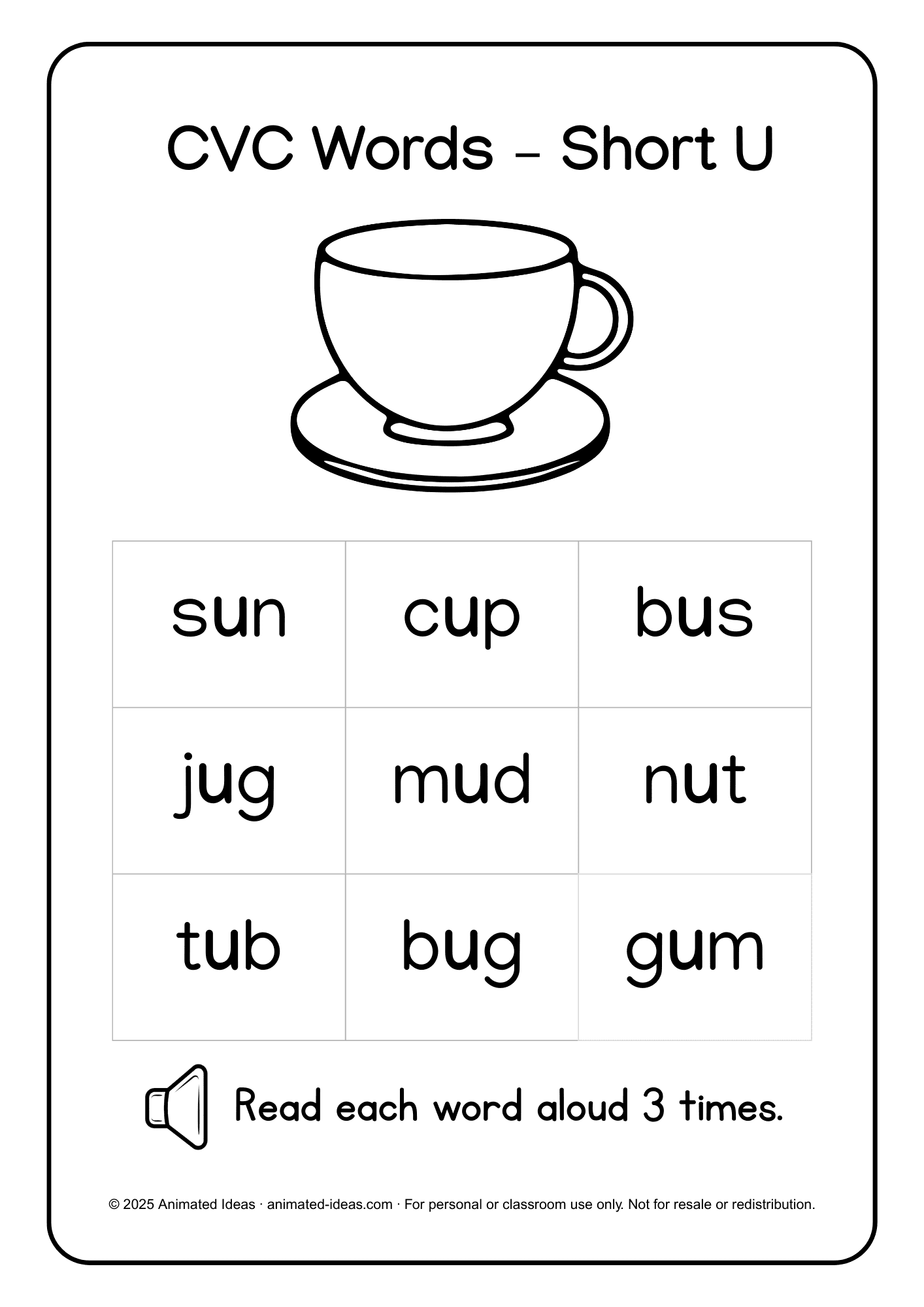 Short Vowel CVC Words – Printable Reading Materials for Kids - Image 5