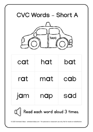 Short Vowel CVC Words – A Printable Reading Material