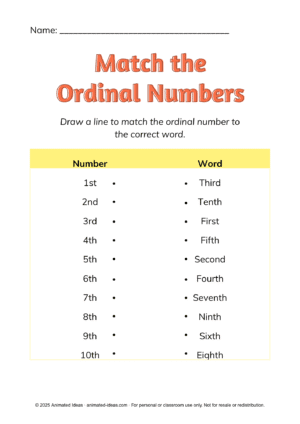 Matching activity – ordinal numbers worksheets for first grade