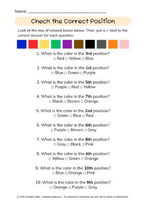Ordinal Numbers Worksheets for First Grade