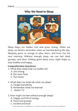 Short Reading Passages for Kids – Healthy Habits, Friendship & Reading