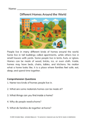 Reading Passages for Kids – Festivals, Homes & Culture (K-2) - Image 2