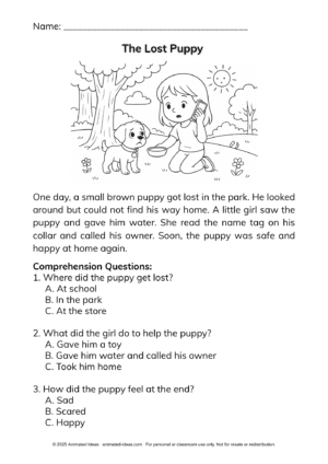 Imaginative Reading Passages for Kids - The Lost Puppy story illustration