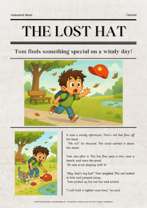 The Lost Hat Gazette – Tom chasing his red hat on a windy day