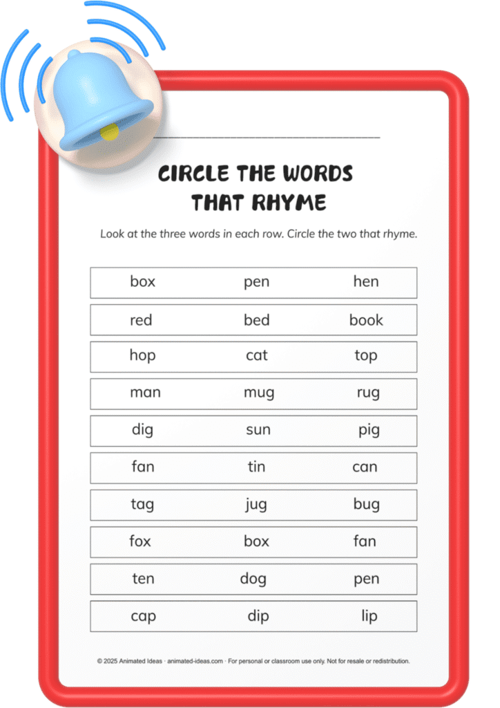 Printable Rhyming Words Worksheet for 2nd Grade – Animated Ideas