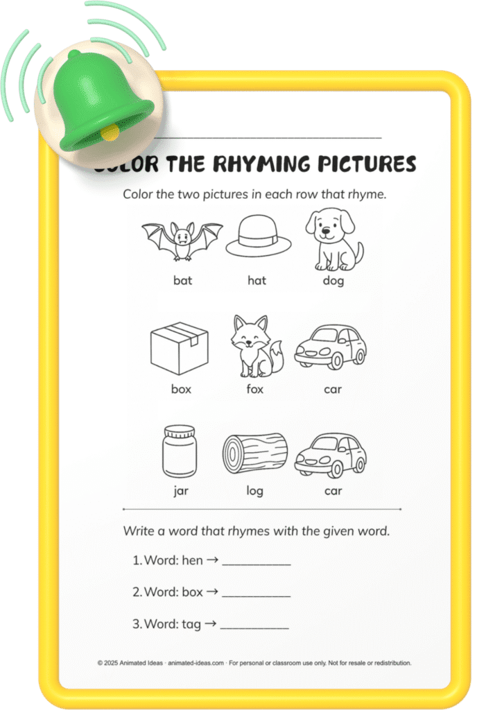 Printable Rhyming Words Worksheet for 2nd Grade – Animated Ideas