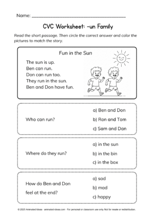 CVC Reading Practice Worksheets – (-an, -en, -in, -on, -un) - Image 5