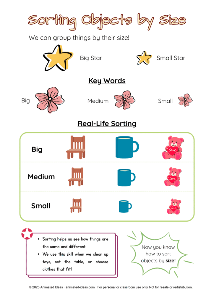 Sorting Objects by Size Handout for Preschool – Big, Medium, Small circles