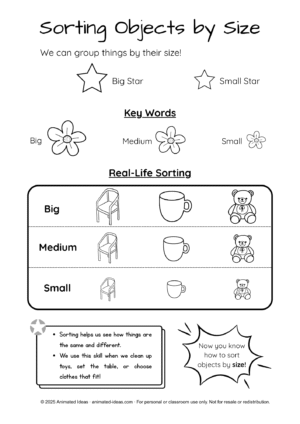 Sorting Objects by Size Handout for Preschool – Big, Medium, Small circles (black and white)