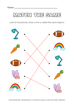 Kindergarten Same and Different Worksheets – Match the Same activity