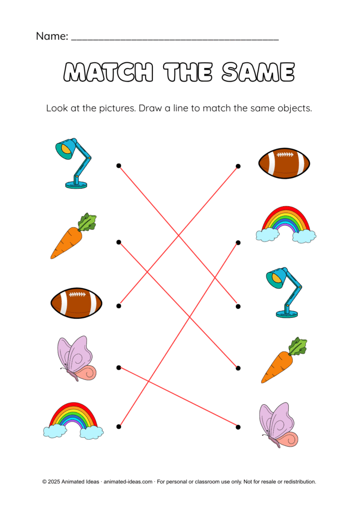 Kindergarten Same and Different Worksheets – Match the Same activity