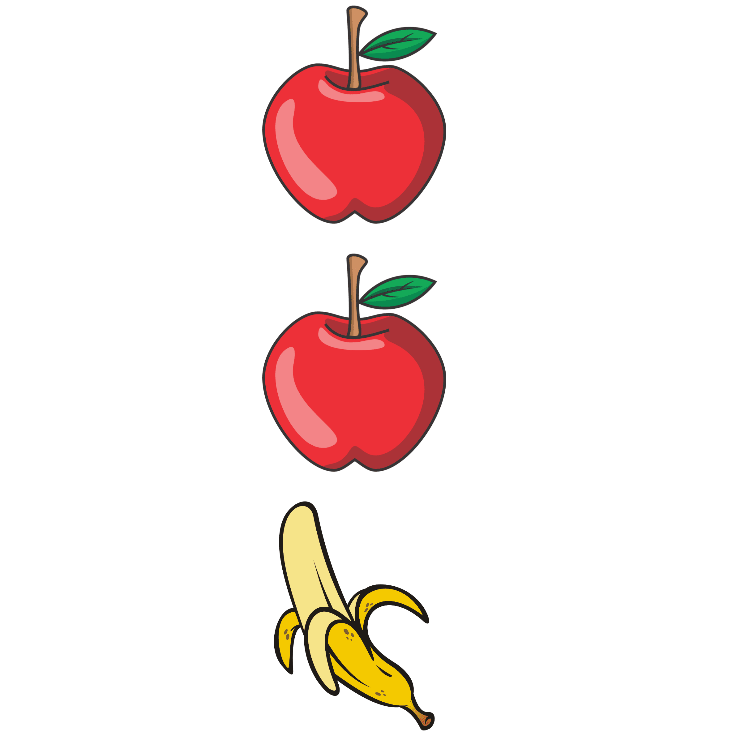 Same and Different Kindergarten Lesson. The two apples look the same. The banana looks different from the apples.