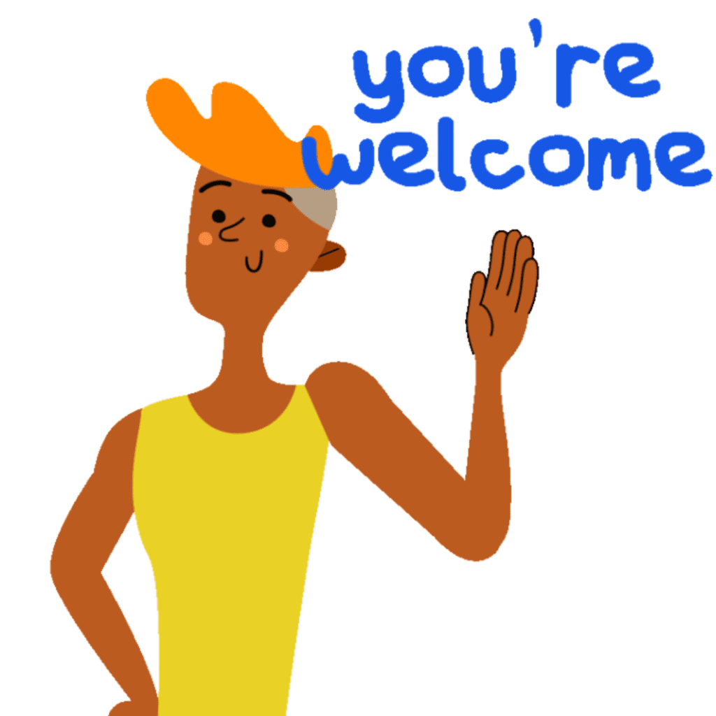 Person saying ‘You’re welcome’ as a polite response, cartoon illustration on white background