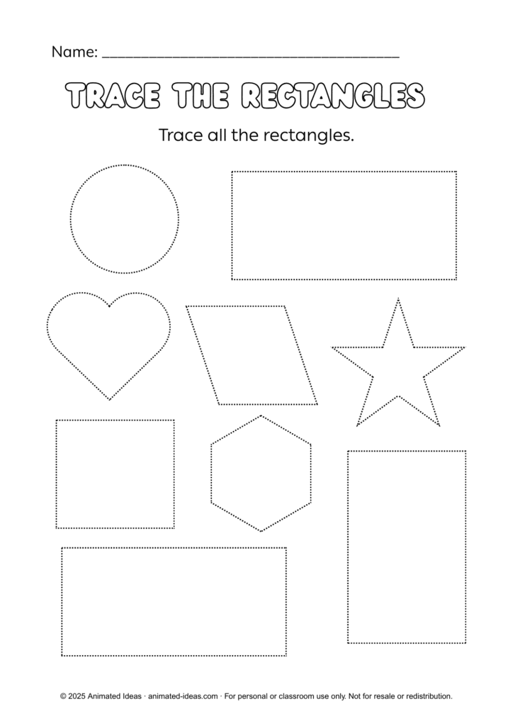 The Rectangle Worksheets – Trace the Rectangles activity for shape recognition.