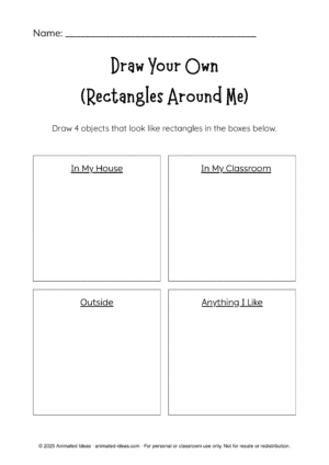The Rectangle Worksheets – Draw Your Own Rectangles handout with everyday objects.