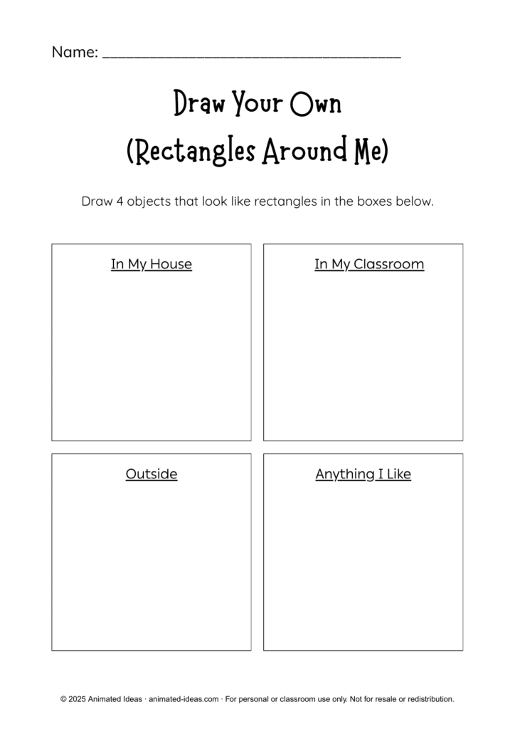 The Rectangle Worksheets – Draw Your Own Rectangles handout with everyday objects.