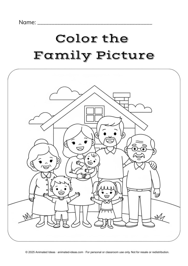 My Family coloring worksheet of family picture