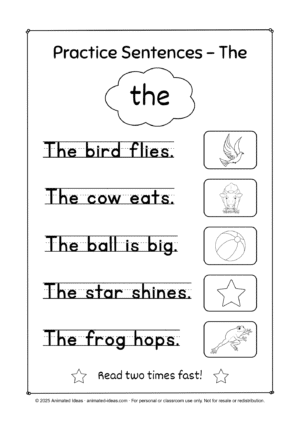 Sight word the handout – animals