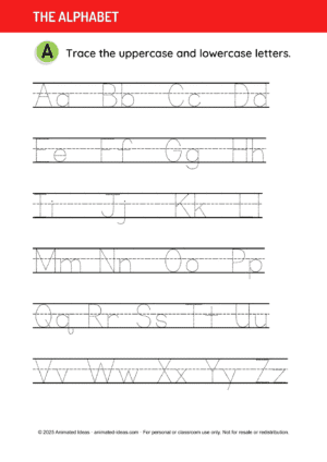 Kindergarten Alphabet Worksheets – tracing uppercase and lowercase letters A to Z