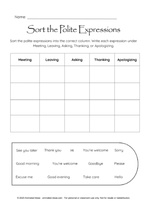 Polite Greetings and Expressions Worksheets - Image 3