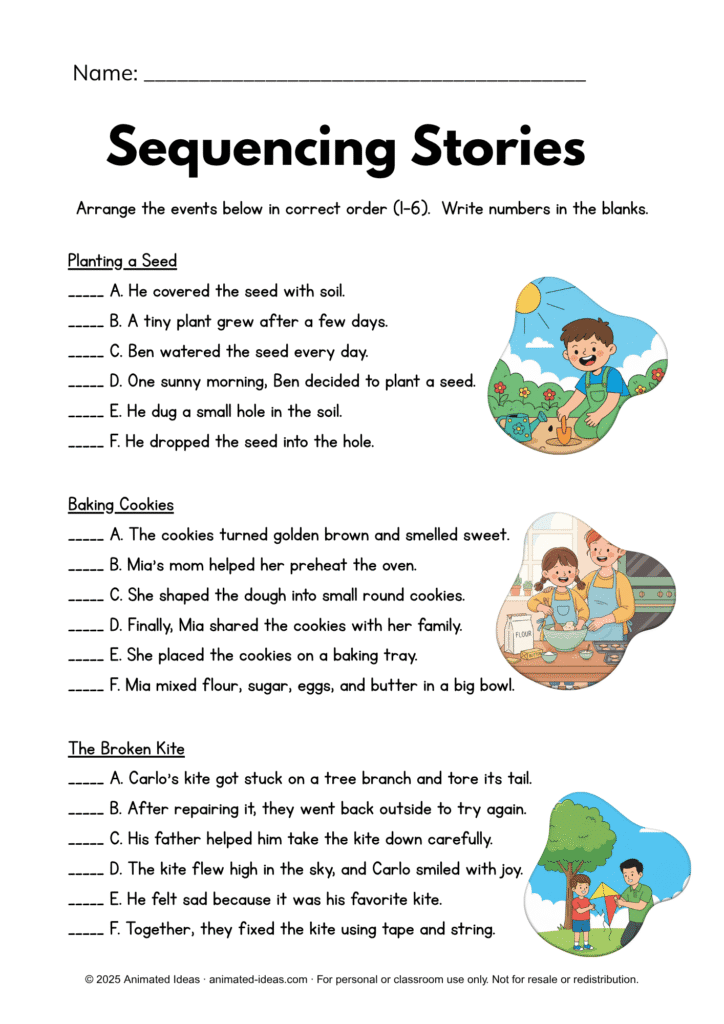 Sequencing Events Worksheets for Grade 4 English