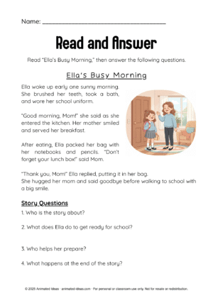 Getting Ready for School Worksheets for Grade 1 - Image 4