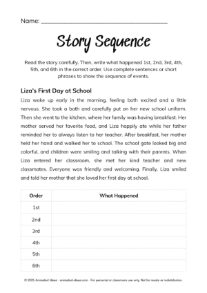 Sequencing Events Worksheets story order writing