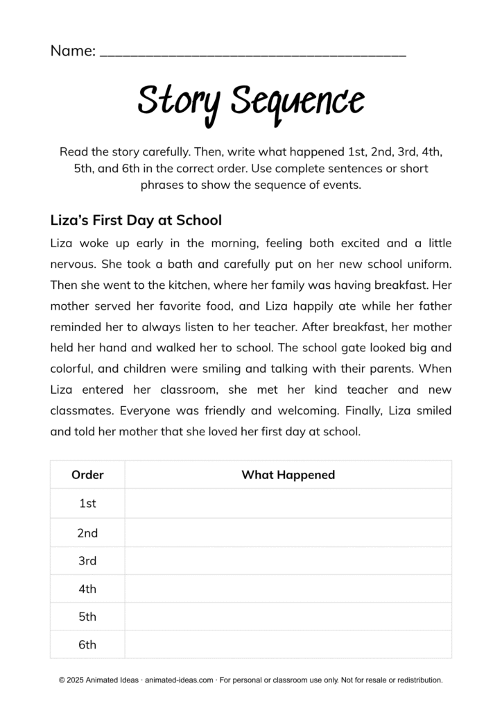 Sequencing Events Worksheets story order writing