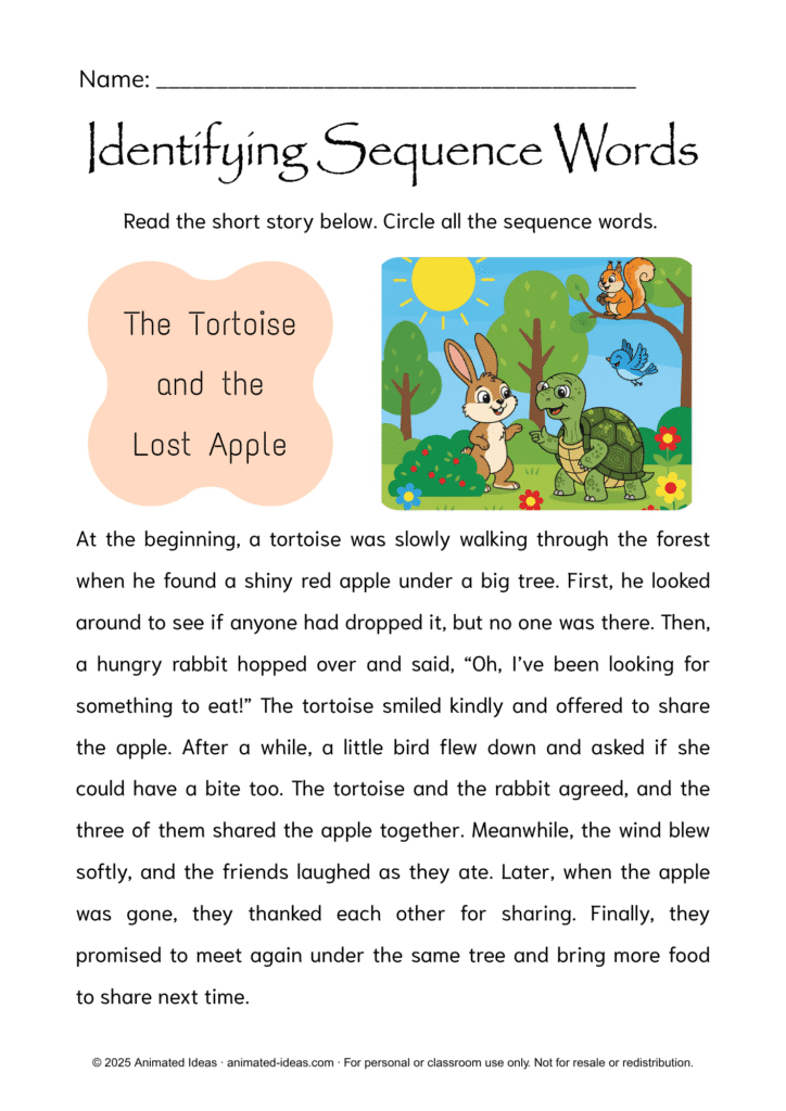 Sequencing Events Worksheets sequencing words activity