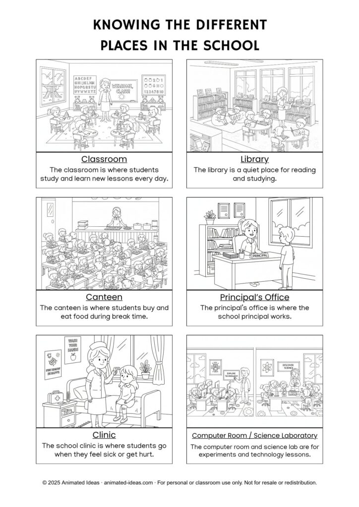 Educational Places in School lesson guide for kids