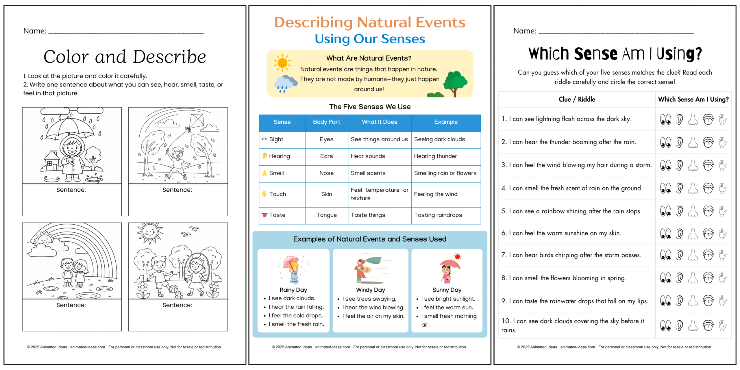 Describing natural events with our senses students describing rain sunshine and wind using senses